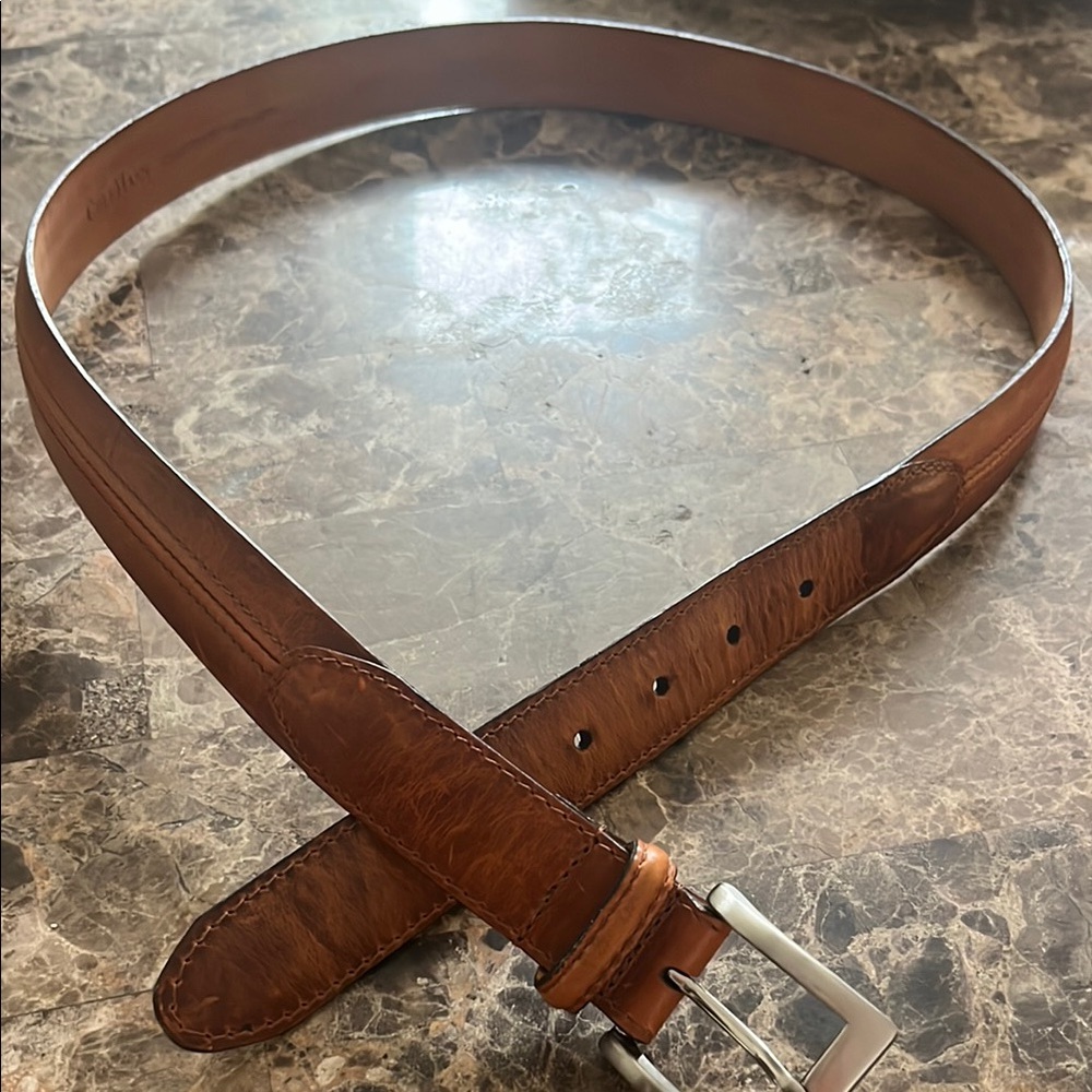 Men’s 38 Classic Brown Leather Belt with Silver Buckle
